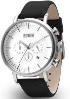 นาฬิกาข้อมือผู้ชาย EDWIN Element Chronograph รุ่น EW1G013L0014 หน้าปัดสีขาว ขนาดตัวเรือน 46 มม. ระบบ Quartz สายหนังกำมะหยี่สีดำ ตัวเรือน Stainless Steel สีเงิน