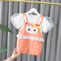 Baby Tracksuit 2022 Summer Girls Clothing Sets Children Casual Clothes Short Sleeve Lace T Shirt Overalls Toddler Kids Outfits