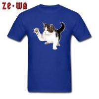 Blue Top T-Shirts Cat Scratch 100% Cotton Beautiful Calico Cats No Pocket No Glue Print Fashion Cheap Tee Shirt Male