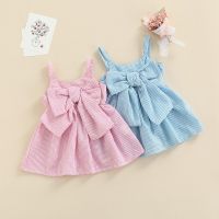 FOCUSNORM Summer Lovely Infant Baby Girls Dress 0-3Y Striped Printed Big Bowknot Strap Sleeveless A-Line Mini Sundress  by Hs2023