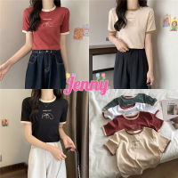 Jenny พร้อมส่ง?เสื้อยืด?เสื้อผ้าแฟชั่นวัยรุ่น   แขนสั้น แบบเข้ารูป สีพื้น แฟชั่นสไตล์เกาหลี  ผู้หญิงน่ารัก สำหรับผู้หญิง