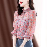 Shirt Women Fashion Floral Top New Chiffon Blouse Fashion Long-sleeved Design Korean Style Casual Printed Shirts Trend