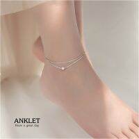 s925 Anklet 10 สร้อยข้อเท้าเงินแท้ จี้เพชรเดี่ยว เส้นคู่ เรียบง่าย ใส่สบาย เป็นมิตรกับผิว