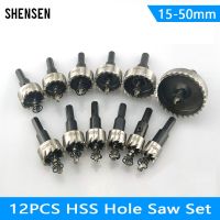 12 Pcs 15-50mm HSS Hole Saw Set High Speed Steel Drill Bit Drilling Crown for Metal Alloy Stainless Steel Wood Cutting Tool