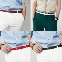 Parcel Mens Thin Belt White British Boys Small Belt Brown Narrow Belt Boys Trend Belt Korean Version