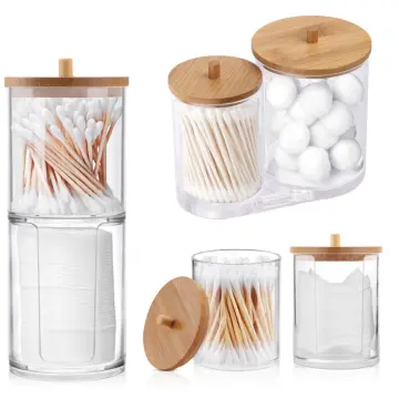 Cotton Swab Holder With Lid Portable Qtip Holder Travel Case Cotton Swab  Jar Clear Acrylic Storage Box Canister Container With