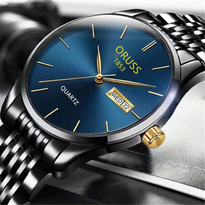 oruss-นาฬิกาสำหรับผู้ชายอัตโนมัติเต็มรูปแบบแท้สวิสกันน้ำได้-นาฬิกาข้อมือแบบลำลองฝังเพชรปฏิทินเรืองแสง