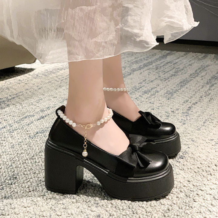 รองเท้าผู้หญิง-mary-jane-ส้นหนา-เวอร์ชั่นเกาหลี-ใหม่-สายโซ่มุก-สูง9-cm-รองเท้าหนังนักเรียนลำลอง-จัดส่งจากประเทศไทย-ลดหนึ่งขนาดเมื่อซื้อ