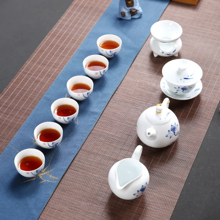 Handpainted white porcelain Kung Fu tea set in art kiln, complete set