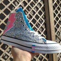 ✴  Break code high CV lightning blue background men and women to help sandals rainbow sequins shoes canvas shoes high street