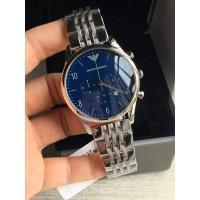 นาฬิกาข้อมือผู้ชาย Armani Dress Blue Dial Silver Stainless Steel Bracelet Chronograph Men Watch AR19