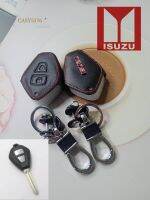 ซองหนังหุ้มกุญแจรีโมทรถยนต์ เคสกุญแจหนัง ISUZU รุ่น D-Max / MU-7 กุญแจเสียบ (2ปุ่มกด) (1ชิ้น) สีดำ