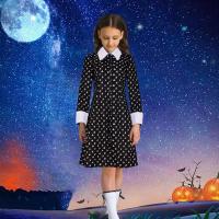 Wednesday Adams Family Cosplay Black Dresses White Collar Costume Outfits Girl Vintage Black Gothic Theme Party