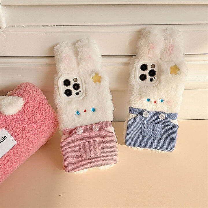 กระเป๋าใส่ผ้ากันเปื้อน-plush-rabbit-สำหรับ-iphone14-น่ารักตุ๊กตากระต่ายสีขาวขนาดเล็กสำหรับ-iphone12promax-กระเป๋าใส่กระต่ายสีชมพูสำหรับ-iphone-xs-xr-กระเป๋าใส่กระต่ายสีฟ้าสำหรับ-iphone13-กระเป๋าใส่กระ