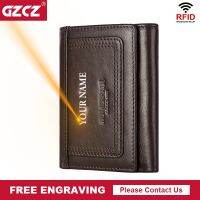 ZZOOI GZCZ Mens Wallet Genuine Leather Trifold Male Rfid Card Holder Small Multifunction Storage Bag Coin Purse Top Quality Clutch