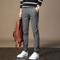 CODai424839 Spring and summer new men s casual pants Korean style trendy pants men s trendy brand plaid all-match slim-fitting straight-leg pants men