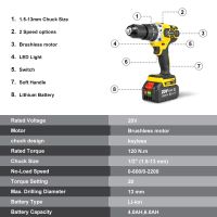 OTOOLSION สว่านไม่แปรงถ่านไฟฟ้า13มม. 20V ไขควงไฟฟ้าไร้สาย120N.M สว่านน้ำแข็งที่เจาะผนังเครื่องมือทางไฟฟ้าน้ำแข็ง