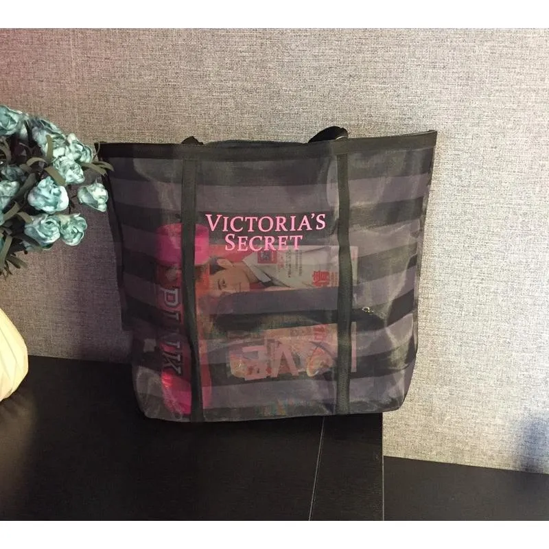 303G Large capacity Victoria//'s Secret Net Tote Bag one-shoulder travel shopping  bag