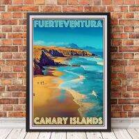 โปสเตอร์การเดินทางสไตล์วินเทจย้อนยุคหรือภาพผืนผ้าใบ-Fuerteventura Canary Islands ภาพวาดตกแต่งบ้าน (ไร้กรอบ)