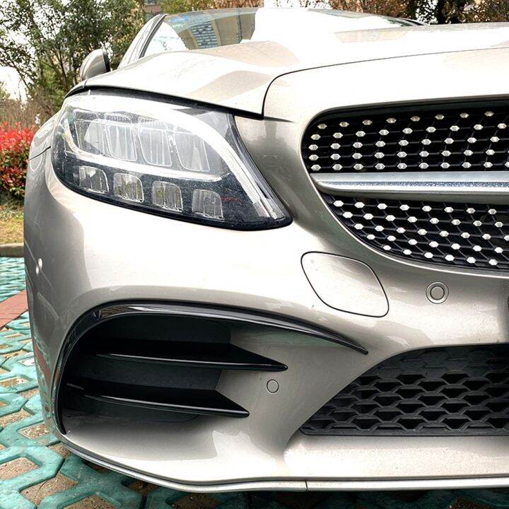 สำหรับ-benz-c-class-w205-2019กันชนหน้า-air-vent-splitter-trim-สีดำ-คาร์บอนไฟเบอร์ด้านล่างฝาครอบสปอยเลอร์คิ้ว