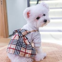 New Coffee Bowknot Summer Grid Puppy Clothes For Small Dogs Cat Two Legs Pet Outfit Dresses Kitten Fashion Apparel Chihuahua Dresses