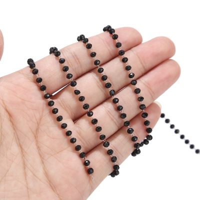 New stainless steel link Chain with black Crystal Glass Beads for DIY Craft Jewelry Making 3mm