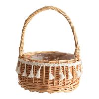 Woven Storage Basket Rattan Basket and Ribbon Wedding Flower Girl Baskets Wicker Rattan Flower Basket for Home Garden Decor