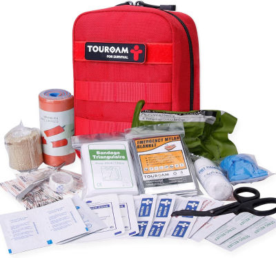 TOUROAM Trauma First Aid Kit - IFAK 1st Aid EDC Med Kit, Tactical Emergency Military Molle Bag First Response Stop The Bleed Kit for Camping Boat Red