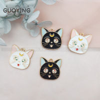 10pcs Alloy Enamel Charm Moon Cat Earring Pendant DIY Designer Handmade Jewelry Accessories Keychain Pendant