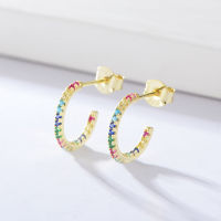 Dainty Jewelry 925 Sterling Silver Rainbow Multicolor Stones half Hoop Earrings For Women Gift