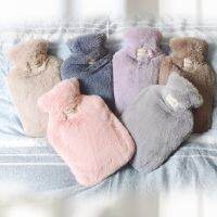 800ml Reusable Winter Hot Water Bottles with Pure Natural Rubber Cosy Fluffy Plush Faux Fur Cover for Back Neck Waist Hand Bed