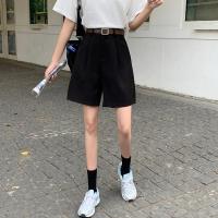 Spring High Waist Casual Suit Womens Shorts Loose Wide Leg Straight Ladies Medium-length Pants