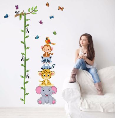 Cute Tiger Animals Stack Height Measure Wall Sticker Decal Kids Adhesive Vinyl wallpaper mural baby girl boy room nursery decor