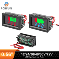 pcbfun เครื่องทดสอบเครื่องวัดแรงดันไฟฟ้าแบบดิจิตอลไฟ LED 0.56 "มิเตอร์ไฟฟ้ารถไฟฟ้า12/24/36/48/60V DIY ขนาดเล็กทดสอบตัวบ่งชี้ระดับเครื่องวัดแบตเตอรี่