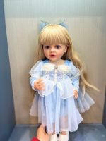 hot！【DT】☋✷  NPK 55CM Silicone Soft Reborn Toddler with long blond Hair dress Lifelike Real baby doll