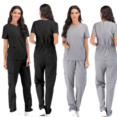 Nurse Uniform Health Club Beauty Salon Spa Uniform Top+Pants Two Piece Set Quality Solid Short Sleeve Womens Massage Overalls
