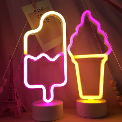 ไฟกลางคืนสร้างสรรค์พลาสติกสำหรับตกแต่งไอศกรีมรูปทรงไอศกรีมไฟ LED นีออนตกแต่งงานปาร์ตี้