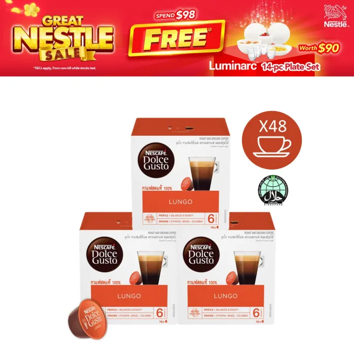 [3 Boxes] Nescafe Dolce Gusto Lungo Black Coffee Capsules 16 Servings (Expire date Aug 2023