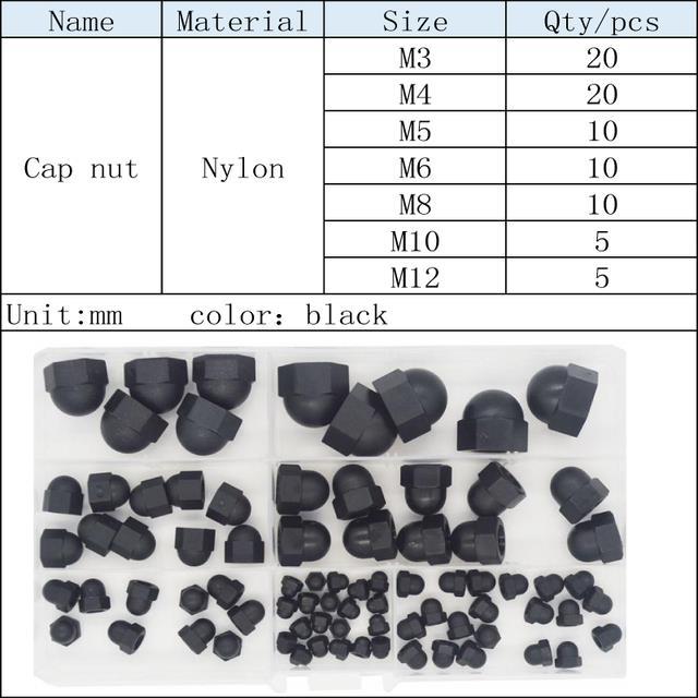 80pcs-set-nylon-hexagon-domed-cap-acorn-nuts-m3-m4-m5-m6-m8-m10-m12-ball-head-nut-white-black-plastic-round-head-hex-nuts