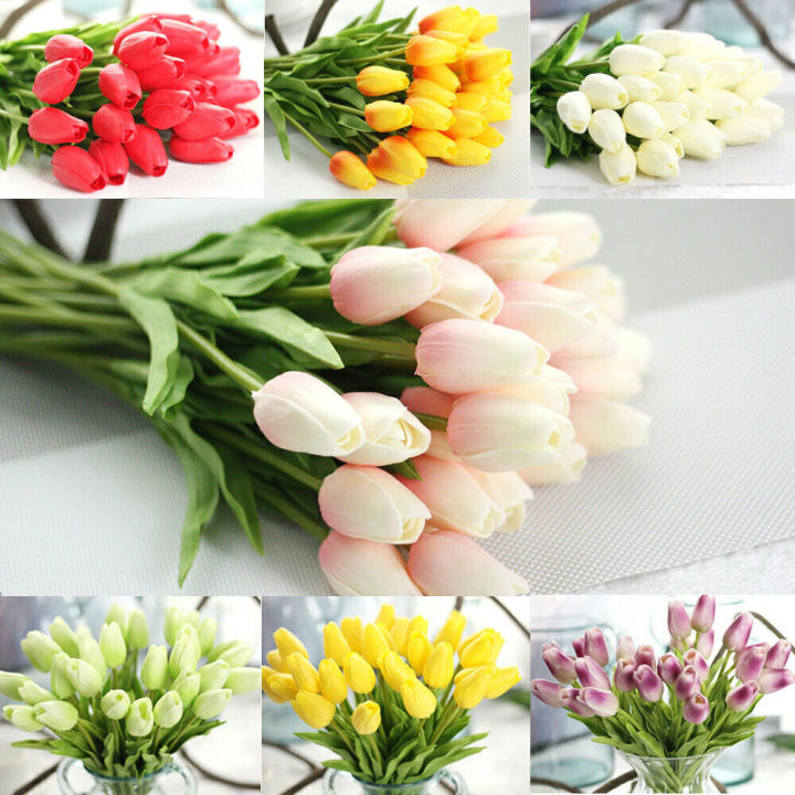 ช่อดอกไม้สัมผัสได้จริงใช้ในบ้านหรือในงานแต่งงานหรือดอกทิวลิปปลอมของเจ้าสาวดอกไม้ปลอมปลอม