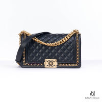 CHANEL BOY 10_ BLACK WHITE CHAIN CAVIAR GHW