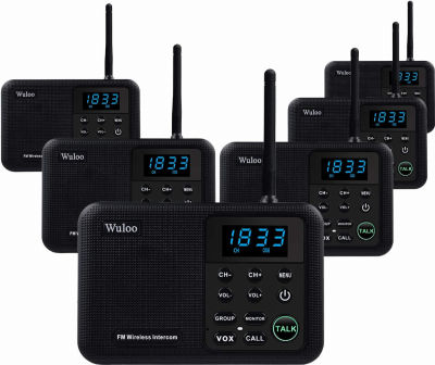 Wuloo Intercoms Wireless for Home 1 Mile Range 22 Channel 100 Digital Code Display Screen, Wireless Intercom System for Home House Business Office, Room to Room Intercom Communication (6 Packs, Black) 6 Packs-Black