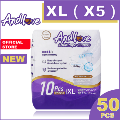 【ซึมเร็วสุด!！】ผ้าอ้อมผู้ใหญ่ Andlove ใช้ได้ทั้งชายหญิง ปลี่ยนง่าย XL(5Pack / 50Pcs) adult diapers ผ้าอ้อมแบบเทป