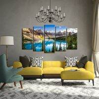 Yohoo Moraine Lake Rocky Mountain ภูมิทัศน์ Giclee ภาพผ้าใบ Art-5แผงแคนาดา HD พิมพ์ภาพวาดโปสเตอร์ Wall Room Decor 5ชิ้น