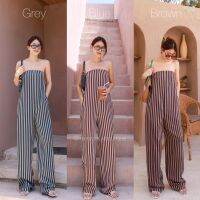 NEW!! Jumper striped???(490฿ฟรีส่ง) ชุดจั้มสูทเกาะอก หลังสม็อคยางยืด มีซิปหลัง ใส่สวยพรางหุ่นเพรียวได้สบายมาก ป้าย glam