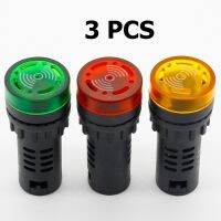 3Pcs แผง Mount 22มม.ชุดสัญญาณไฟ Led Buzzer 12V 110V 220V กริ่ง Led