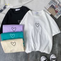 【40-100kgPure Cotton】 Womens Plus Size Cotton Tee Simple Heart Pattern Printed 100 Cotton Oversized Patterned T-shirt Casual Round Neck Short Sleeves Big Size Top Loose Fit Cotton Tops Actual Photo Cotton Tops