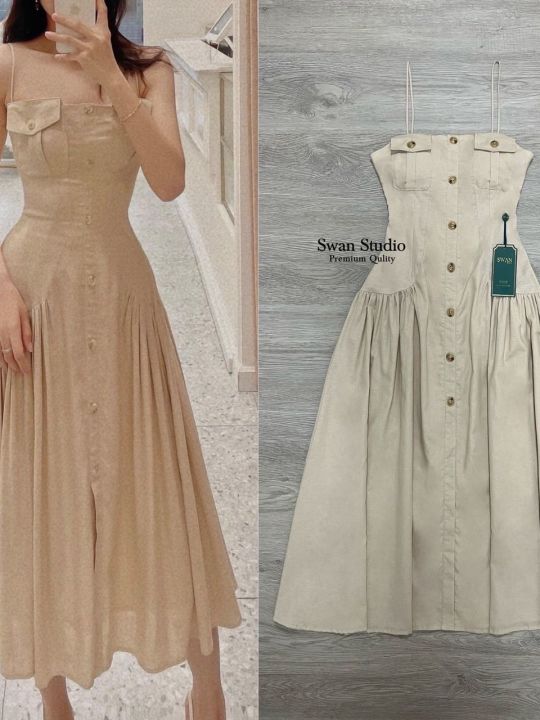 p018-004-pimnadacloset-spaghetti-straps-square-neck-two-front-pockets-linen-ฺblend-corset-midi-dress