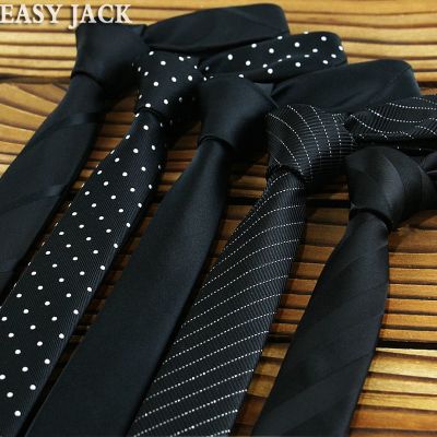 Factory Exclusive 59 quot; Long Mens Skinny Ties Black Polyester Silk Plaids Stripes Dots Jacquard Narrow 5cm Necktie Neck tie Party