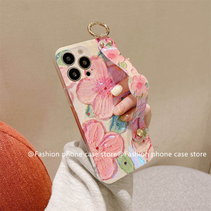 เคสโทรศัพท์เข้ากันได้กับเคส-iphone15-iphone-15pro-15plus-15promax-เคส-phone-case-iphone-15-pro-max-plus-เคสนิ่มลายดอกไม้-rhinestone-camellia-สไตล์วินเทจสุดหรูพร้อมสายรัดข้อมือ2023